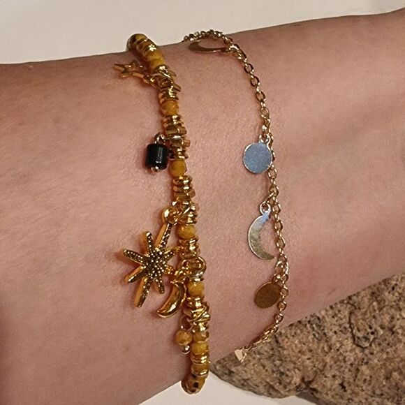 New Free People Gold and Brown Charm Bracelet - Picture 2 of 5